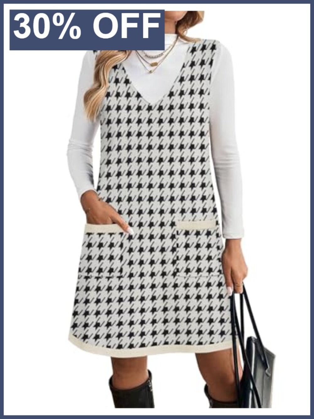 Zeagoo Women's V Neck Sleeveless Knit Sweater Vest Dress with Pockets